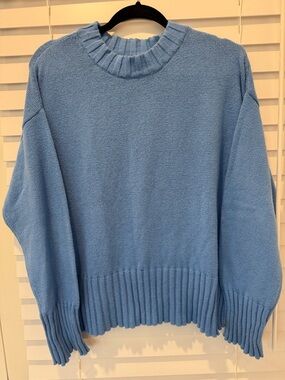 NWT GAP Knit Crewneck Long Sleeve Ribbed Hem Cuffs Women’s Large Blue Sweater